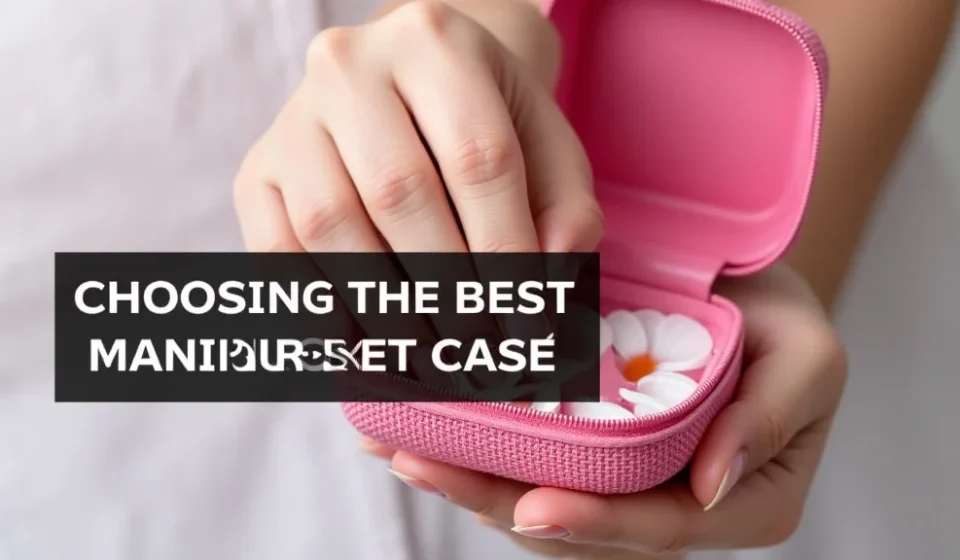 The image shows a stylish case opening to reveal a collection of manicure tools, perfect for choosing the best set.