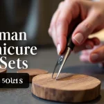 The image shows a collection of exquisite German manicure sets, showcasing their quality craftsmanship and elegant design.