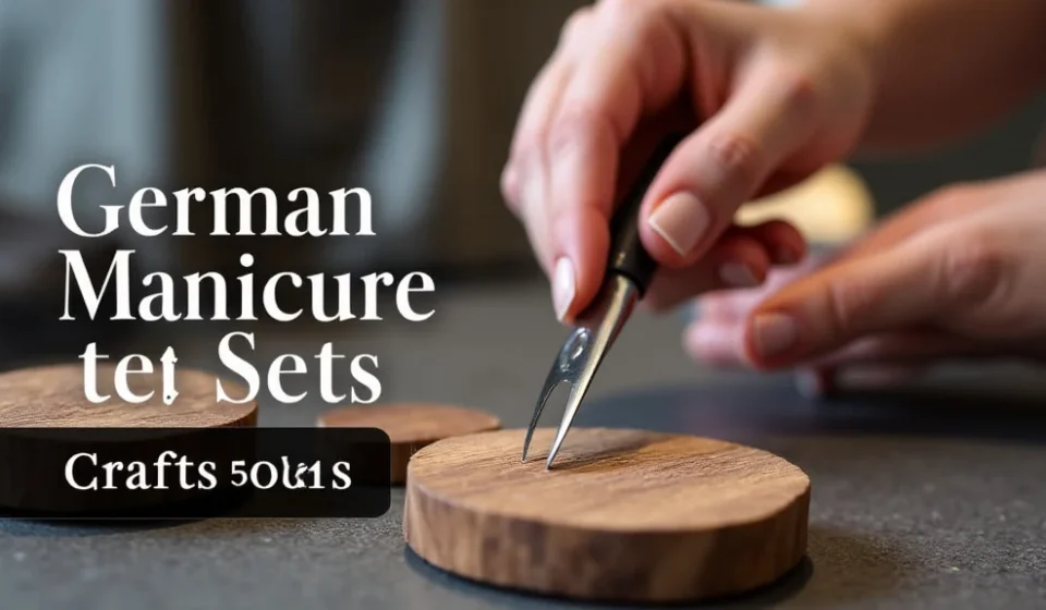 The image shows a collection of exquisite German manicure sets, showcasing their quality craftsmanship and elegant design.