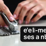 The image shows a stainless steel manicure set clippers guide featuring various grooming tools.