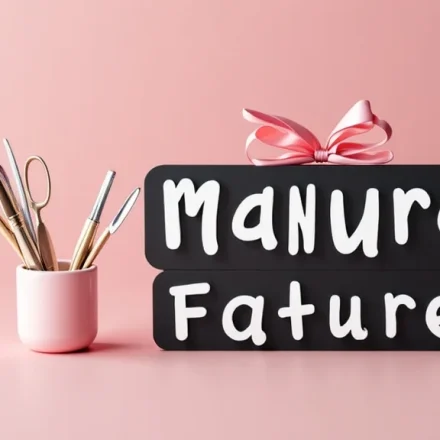 The image shows neatly arranged tools for a first manicure set beginner guide.